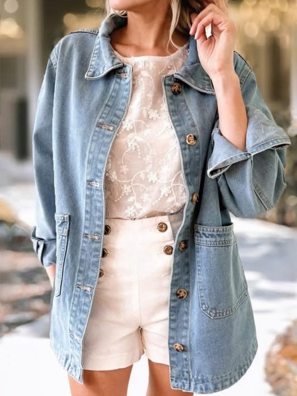 Light Blue Denim Jacket for Women - Casual Overshirt